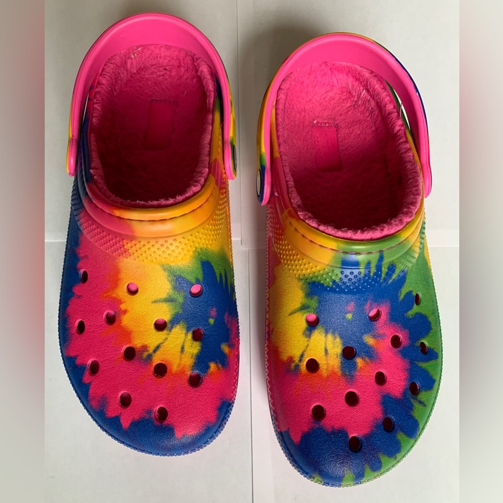 Tie-dye lined Crocs